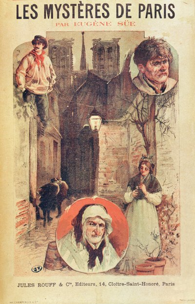 Poster die les Mysteres de Paris van Eugene Sue (1804-57) adverteert, gepubliceerd in afleveringen door Editions Jules Rouff, eind 19e eeuw door French School