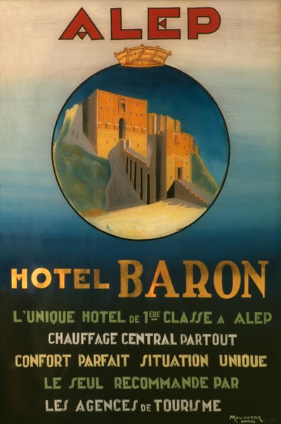 Poster die het Baron Hotel in Aleppo adverteert, ca. 1920 door French School