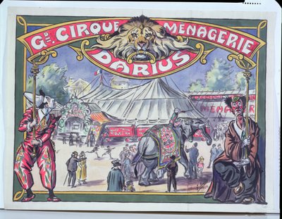 Poster die het Grand Cirque Menagerie Darius adverteert, 1924 door French School