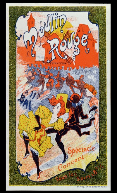 Poster die de Moulin Rouge adverteert, ca. 1890-1900 door French School