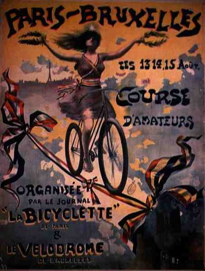 Poster die de Parijs naar Brussel Amateur Fietswedstrijd adverteert door French School