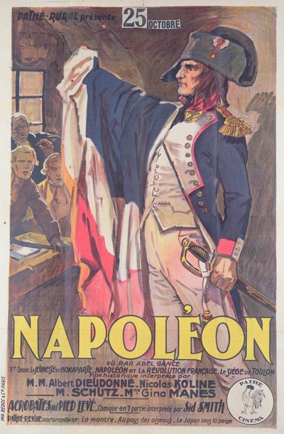 Poster die de film Napoleon adverteert, geschreven door Abel Gance door French School