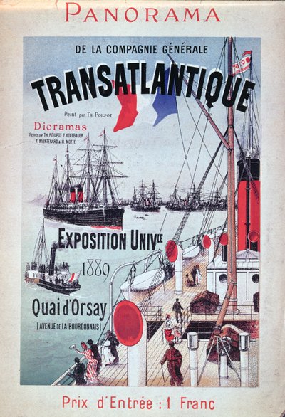 Poster die de stand van de Compagnie Generale Transatlantique op de Wereldtentoonstelling van 1889 adverteert door French School