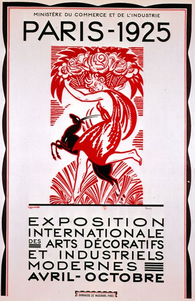Affiche voor Internationale Tentoonstelling voor Moderne Decoratieve en Industriële Kunst, Parijs door French School