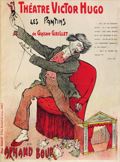 Poster voor Les Pantins door Gustave Grillet in het Theatre Victor Hugo, eind 19e eeuw door French School