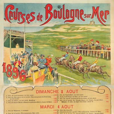Poster voor paardenraces in Boulogne-sur-Mer, 1896 door French School
