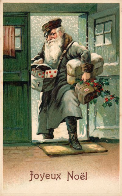 Postbode met kerstbrieven en pakketten door French School