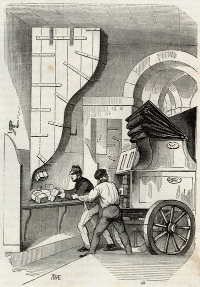 Post: het laden van de trunk post - Gravure in 