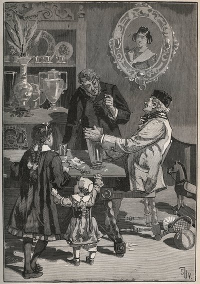 Potichomy, een 19e-eeuws proces om porseleinen vazen uit China en Japan na te bootsen. Gravure uit 1880 in 