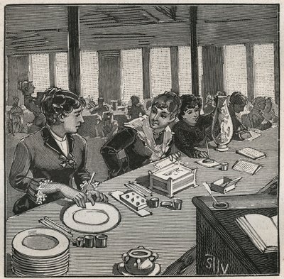 Aardewerk: schilderwerkplaats op porselein in de 19e eeuw in Frankrijk. Gravure uit 1880 in 