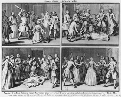 Oefening van hulp aan Gabrielle Moler, illustratie uit La vérité des miracles de M. de Paris... door Louis Basile Carré de Montgeron (1686-1754) 1747, Keulen door French School