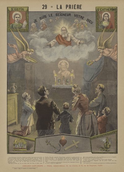 Gebed (kleurenlitho) door French School