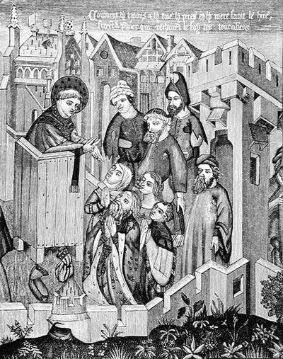 Prediking van de Eerste Missionaire Apostelen, illustratie uit Wetenschap en Literatuur in de Middeleeuwen en de Renaissance, geschreven en gegraveerd door Paul Lacroix, 1878 door French School