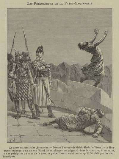 Voorlopers van de Vrijmetselarij: de Assassijnen (gravure) door French School