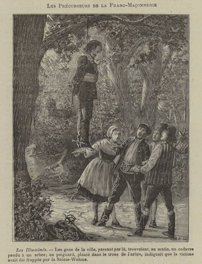 Voorlopers van de Vrijmetselarij: de Illuminati (gravure) door French School