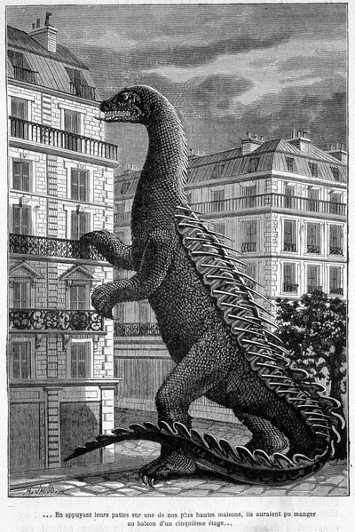 Prehistorische dieren: door hun poten op een van onze hoogste huizen te drukken, hadden ze op het balkon van de 5e verdieping kunnen eten - omslag van Camille Flammarion