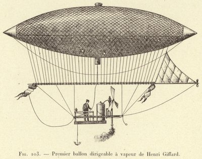 Eerste stoomluchtschip van Henri Giffard door French School
