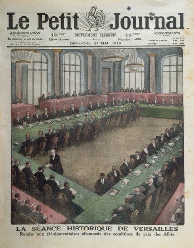Presentatie van de geallieerde vredesvoorwaarden aan de Duitse afgevaardigden op 7 mei 1919 in Versailles door French School