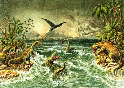 Primitieve Wereld (met dinosaurussen) - Secundaire Periode van de Prehistorie door French School