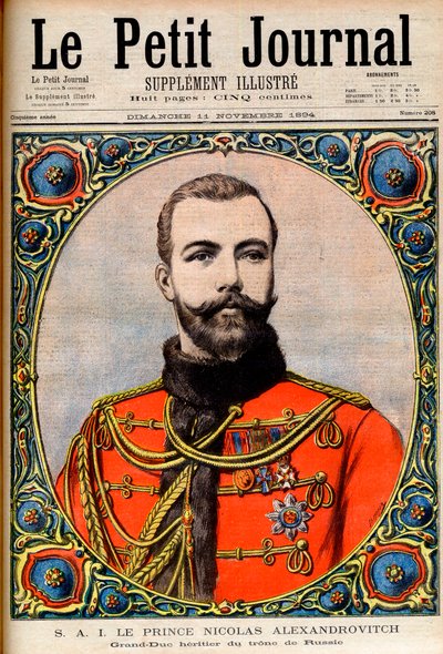 Prins Nicolaas Aleksandrovitsj, erfgenaam van de Russische troon (toekomstige keizer en tsaar Nicolaas II) - illustratie voor Le Petit Journal door French School