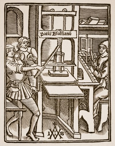 Drukpers, titelpagina van Hegesippus, gedrukt door Jodocus Badius Ascensius, Parijs, 1511 door French School