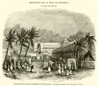 Processie van de tand van Boeddha op het eiland Ceylon door French School