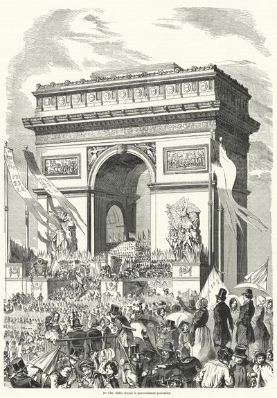 Processie die voor de Franse Voorlopige Regering langs de Arc de Triomphe, Parijs, trekt door French School