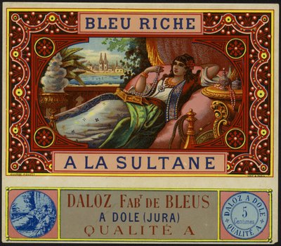Productetiket voor Bleu Riche a la Sultane door French School