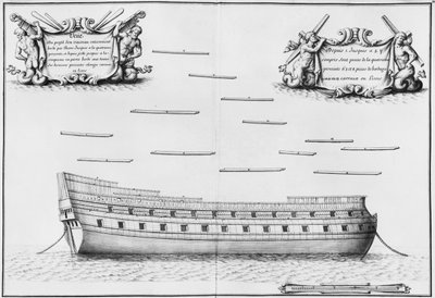 Profiel van een volledig beplankt schip, illustratie uit de 
