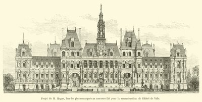 Project van M Magne, een van de meest opvallende inzendingen voor de herbouw van het stadhuis door French School