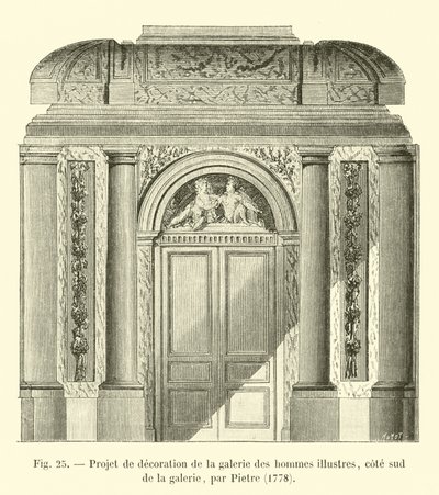 Ontwerp voor de decoratie van de galerij van beroemde mannen, zuidzijde van de galerij, door Pietre, 1778 door French School