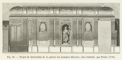 Ontwerp voor de decoratie van de galerij van beroemde mannen; zijaanzicht, door Pietre, 1778 door French School
