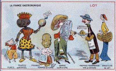 Promotie- en educatieve kaart met voedsel specialiteiten van de Lot regio, ca.1910 door French School