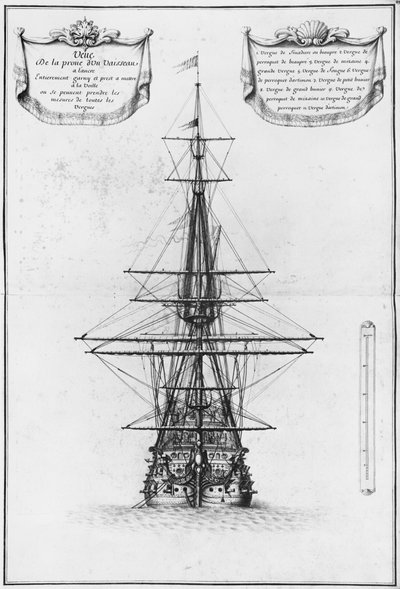 Boeg van een schip voor anker, illustratie uit de Atlas de Colbert, plaat 49 door French School