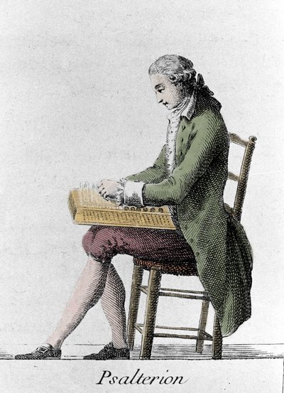 Psalterionspeler. Gravure uit het einde van de 18e eeuw. door French School