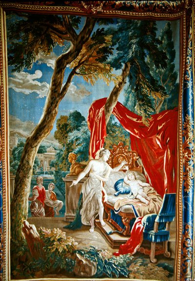 Psyche steekt een lamp aan om het gezicht van Cupido te herkennen door French School
