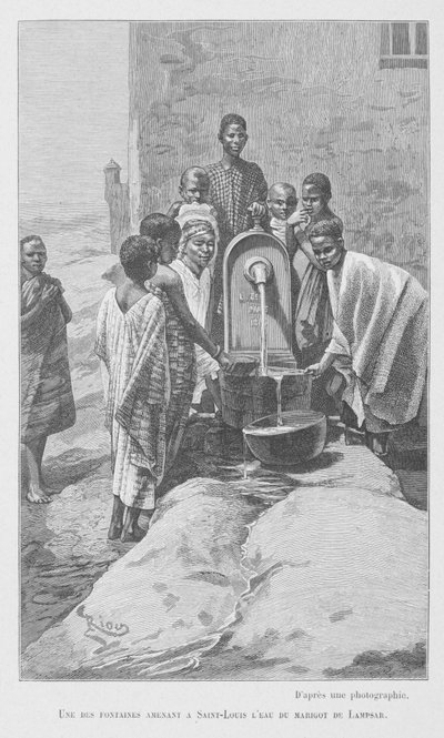 Openbare fontein in Senegal, illustratie uit "Le Senegal..." door Louis Leon Faidherbe, 1889 door French School