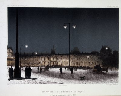 Openbare verlichting met elektrisch licht op de Place du Carrousel in Parijs 1883 - in 