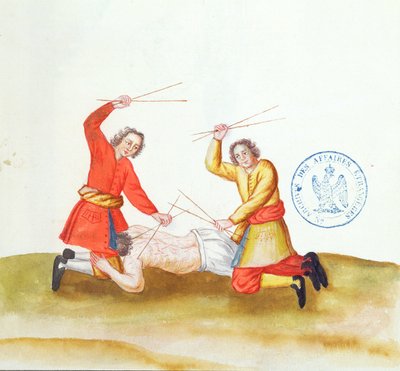 Straf met Stokken, uit Voyage en Russie, 1731 door French School