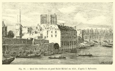 Kade van de Goudsmeden en Sint-Michielsbrug in 1650, volgens I. Sylvestre door French School