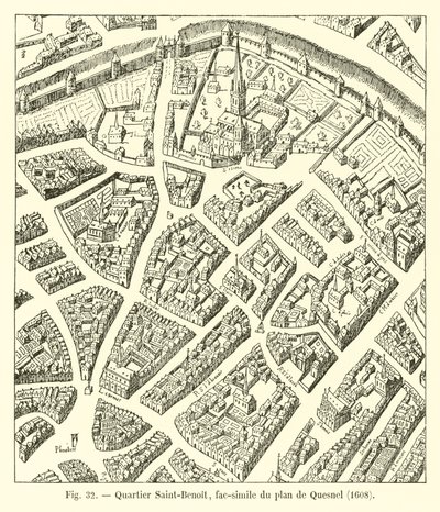 Wijk Saint-Benoit, facsimile van het plan van Quesnel, 1608 door French School