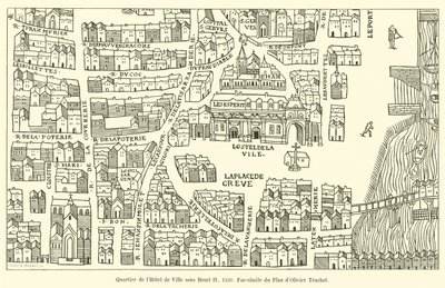 Wijk van het Stadhuis onder Hendrik II, 1550, facsimile van het Plan van Olivier Truchet door French School