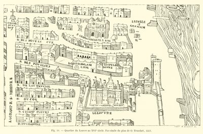 Wijk van het Louvre in de 16e eeuw, Fac-simile van het plan van O Truschet, 1552 door French School