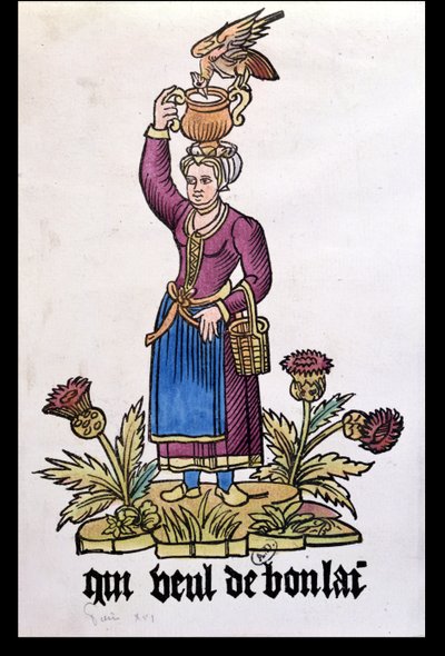 Qui Veut du Bon Lait, melkmeisje uit de serie Les Cris de Paris, kopie van een editie uit 1515 door French School