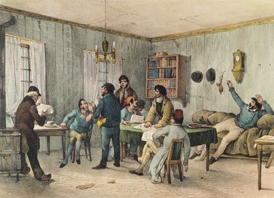 Leeszaal van de Sainte-Pelagie gevangenis, Parijs, ca. 1840 door French School