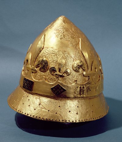 Reconstructie van de vergulde helm van Karel VI gevonden bij de opgravingen van het Louvre in 1986 door French School