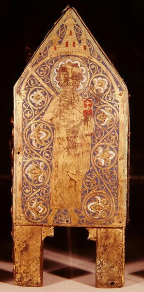 Reliekschrijn van St. Calminius, detail van St. Paulus met een zwaard en boek, Limoges door French School