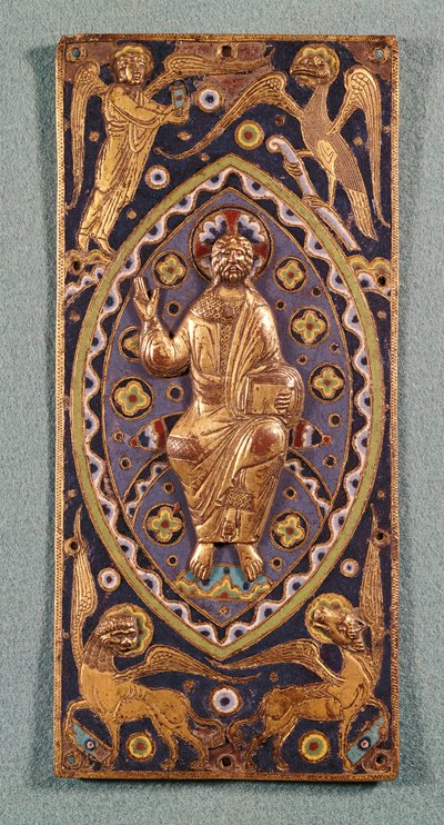Reliekschrijnplaat met Christus en de symbolen van de evangelisten door French School