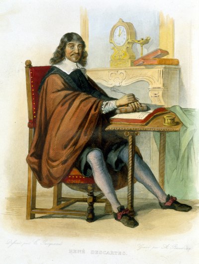 René Descartes schrijvend - in Ed. Mennechet, "Le Plutarque francais" door French School
