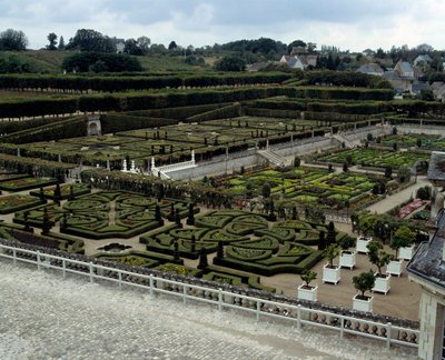 Renaissance architectuur: uitzicht op de tuinen van het kasteel van Villandry door French School